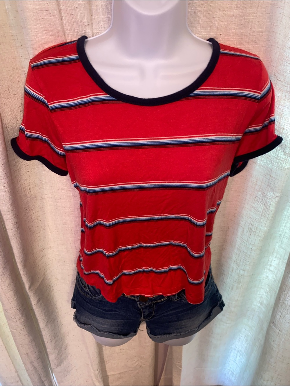 🇺🇸 Mossimo Supply Co. Red & Blue Striped Ringer T-Shirt - Size Medium